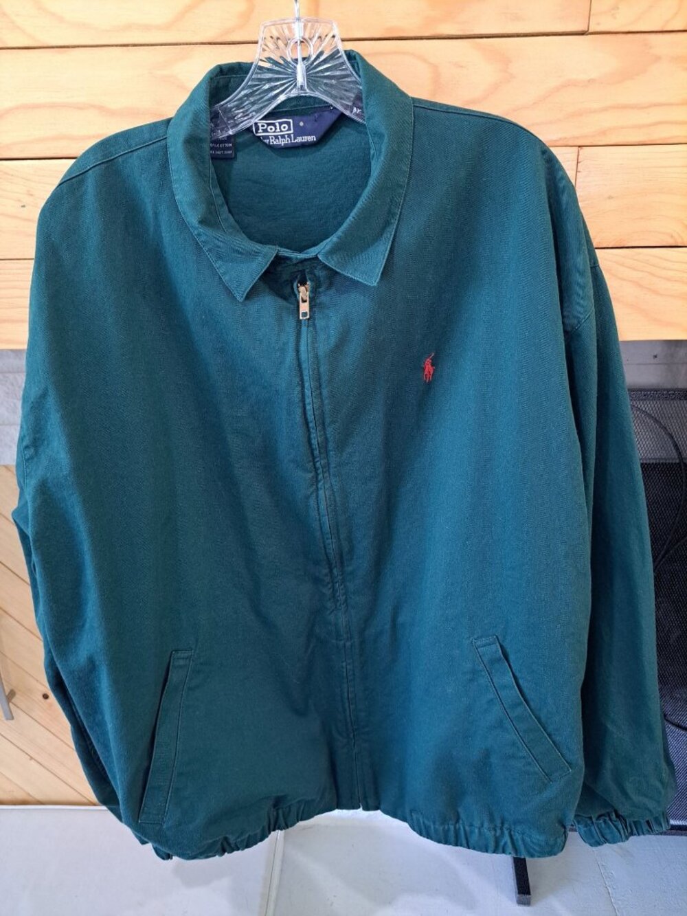 Polo Ralph Lauren Green Zip Jacket XL Mens Embroidered Cotton Red Pony Logo